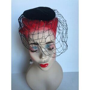 Vintage BEST & CO. Fifth Ave. Debbie Fascinator Black Velvet Hat Black Netting